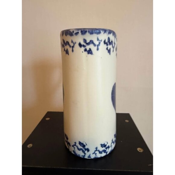 SOLD 90s Blue Heart Spongeware Pottery Pitcher Country Cottage Vintage - Picture 4 of 6